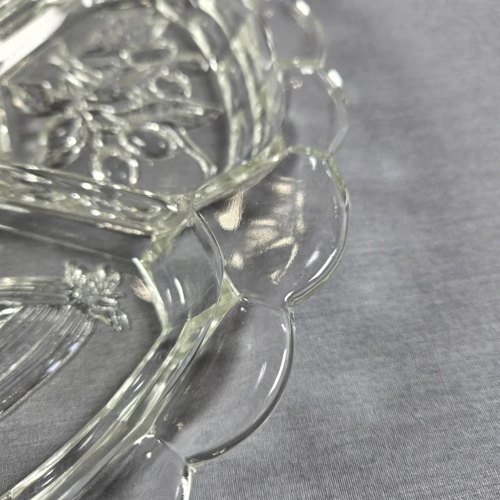 Vintage Clear Pressed Glass Divided Relish Tray‎ 5 Section Scalloped Floral 12